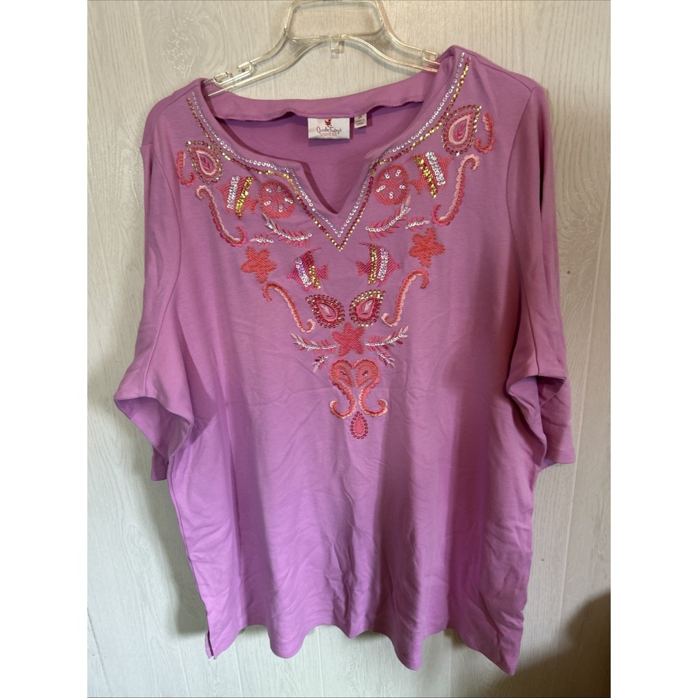 quacker factory 3X Lavender Sequin Fish‎ Beach Long Tunic Top
